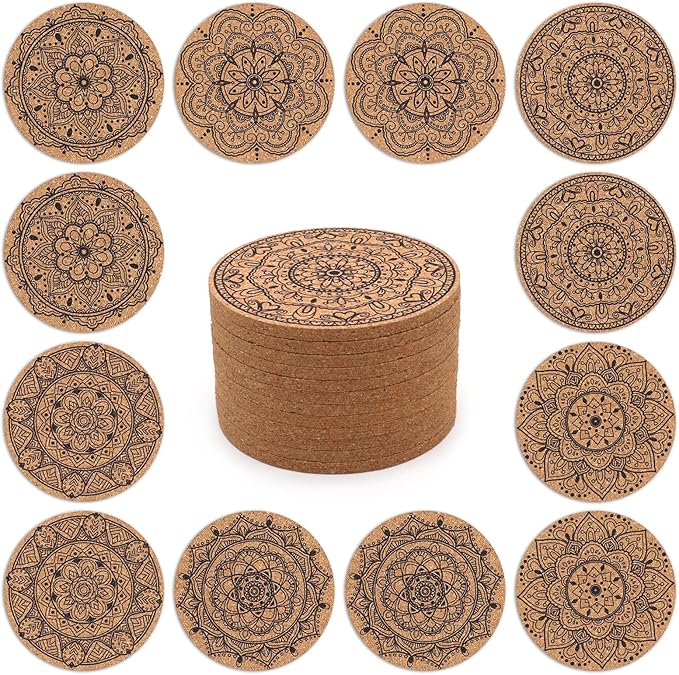 Cork Coasters for Drinks Absorbent Non Slip 12pcs 4 Inch India | Coaster for by Staruby