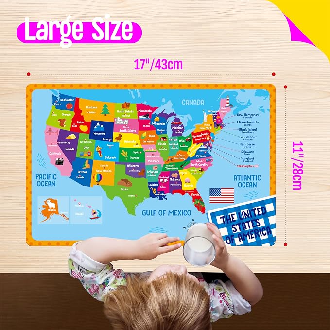 6 Pack Placemats for Kids, Non-Slip Washable, Reusable Alphabet, Shape & Color - Image 3