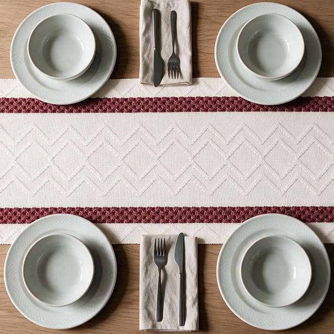 Artoid Mode Red Stripe Woven Rustic Table Runner 12x108 Inch | Holiday Kitchen - Image 5