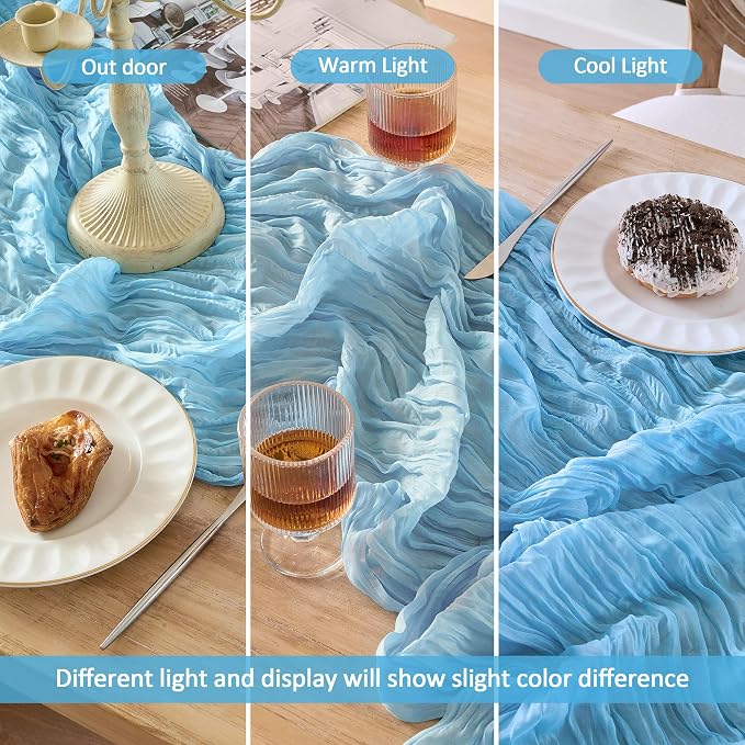 6 Pack Light Blue Cheesecloth Table Runner Boho Gauze Home Decor | 120 Inch - Image 7