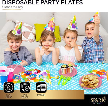 Disposable Paper Plates Pink, 7 Inch Paper Dessert Plates, Strong and Sturdy Disposable Plate for Party, Dinner, Holiday, Picnic, or Travel Party Plate, Pack of 50