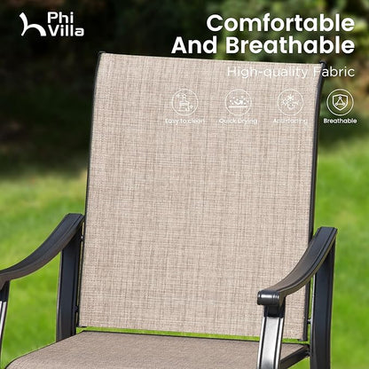 PHI VILLA Outdoor Dining Chairs Set of 2, Breathable Textilene Fabric and Metal Frame with Backrest and Armrest,Quick-Dry and Rustproof,Patio Chairs for Lawn,Garden