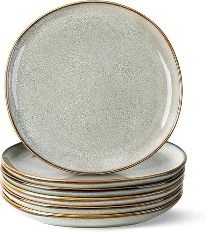 AmorArc Ceramic Dinner Plates Set of 6, 10.5 Inch Handmade Reactive Glaze Stoneware Plates, Rustic Shape Dinnerware Dish Set for Kitchen, Microwave & Dishwasher Safe, Scratch Resistant