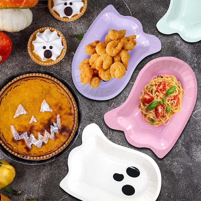 180Pcs Halloween Ghost Party Supplies Paper Plates and Napkins Serve 60 | - Image 6