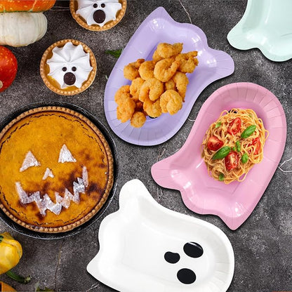 180Pcs Halloween Ghost Party Supplies Paper Plates and Napkins Serve 60 | - Image 6