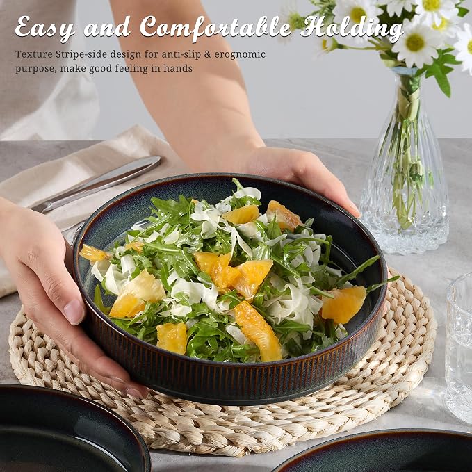 E-far Pasta Bowls Set of 4, 35oz Large Salad Bowl Plate - Image 3