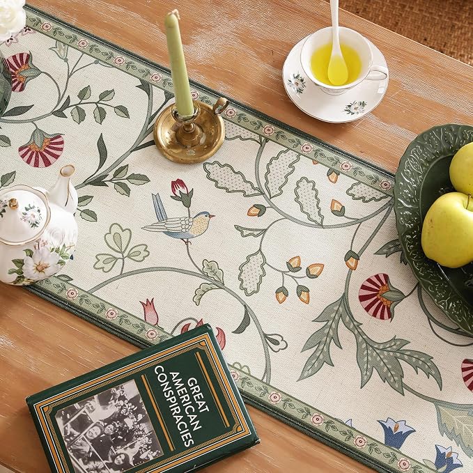 bilin gaier Designer French Linen Extra Long Table Runner, Floral Pattern - Image 3