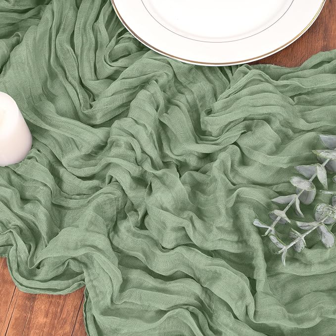 Pesonlook Cheesecloth Table Runner Sage Green, 10 Pack 17.7x108 inch, Long | - Image 9