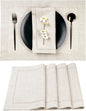 D'Moksha Homes Light Natural Linen Cloth Placemats Set of 4-100% Pure Linen Hemstitch Placemats 14 x 19 Inch - Classic Hemstitch Table Place Mats for Valentines, Easter - Machine Washable