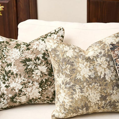 Yangest Neutral Floral Pillow Cover 24 x 24 Inches, Vintage Chenille Square Throw Pillow Cover Soft Decorative Farmhouse Accent Couch Pillow Cover for Living Room Bedroom, Beige