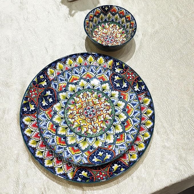 YA JU Mandala Dinnerware Sets Serves 4, Buffet Dinnerware, Boho Plates and - Image 7