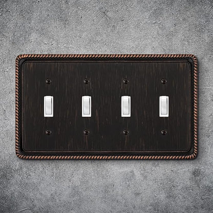 Henne Bery Rope Edge Decorative Wall Plate Switch Plate Outlet Cover (Quad Toggle, Aged Bronze)
