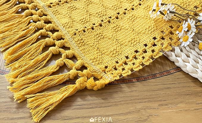 Yellow Table Runner with Tassels 12x90 Inch - Image 3