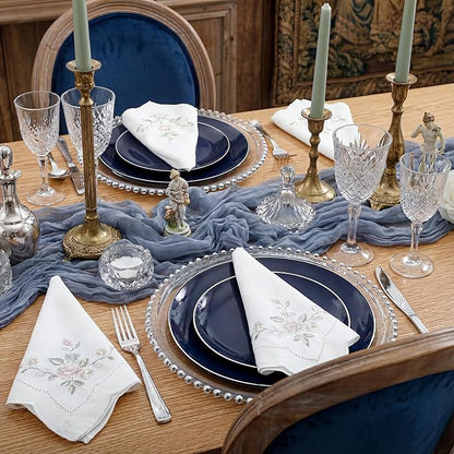 KIRE 200PCS Blue Plastic Plates with Silver Rim - Navy Blue Plastic Plates Include 100 Dinner & Dessert Plate - Heavy Duty Dark Blue Disposable Plate for Hanukkah/Parties/Wedding