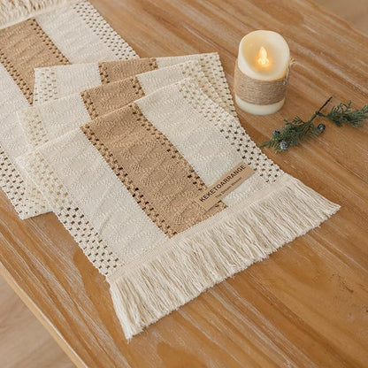 Keketoarrange Boho Macrame Table Runner 12x36 Inch | Woven Burlap Rustic Runner by KEKETOARRANGE