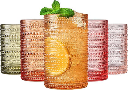 Khen Hobnail Beaded Highball Drinking Tumbler Glasses | Set of 5 | Color by Khen
