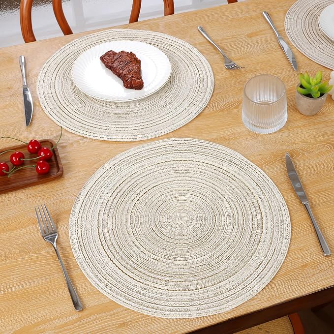 SHACOS Round Placemats Set of 6 Braided Circle Place Mat Washable 15 inch Table - Image 6