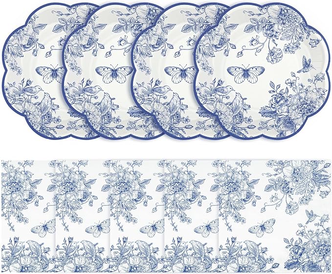 NatNarr 50 Pcs Blue Floral Plates and Napkins, Bridal Baby Showe by NatNarr