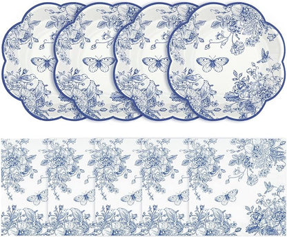 NatNarr 50 Pcs Blue Floral Plates and Napkins, Bridal Baby Showe by NatNarr