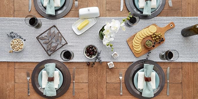 DII Woven Basic Tabletop Collection, Chevron Table Runner, Stone Blue - Image 5