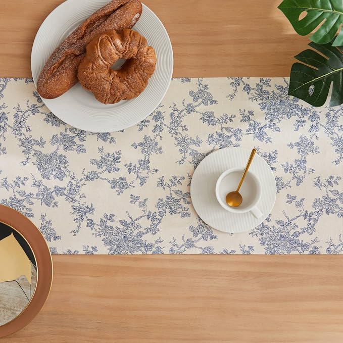 French Pastoral Farmhouse Table Runners, 13x60 Inch Blue | 100% Organic Cotton - Image 4