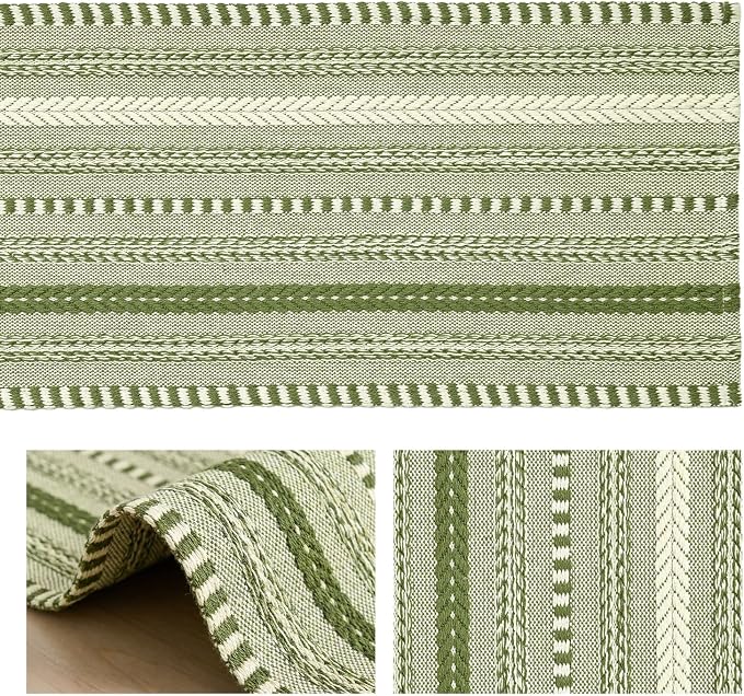 Artoid Mode Army Green Farmhouse Stripe Braided Table Runner 12x48 Inch | - Image 6