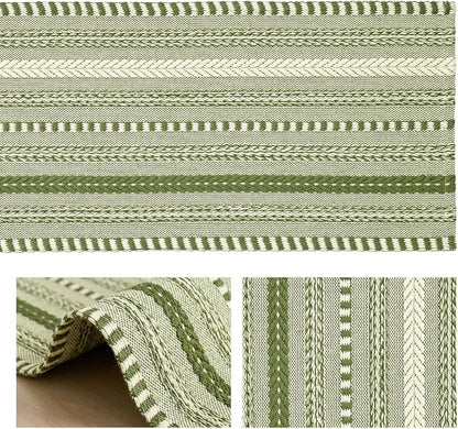 Artoid Mode Army Green Farmhouse Stripe Braided Table Runner 12x90 Inch | - Image 6