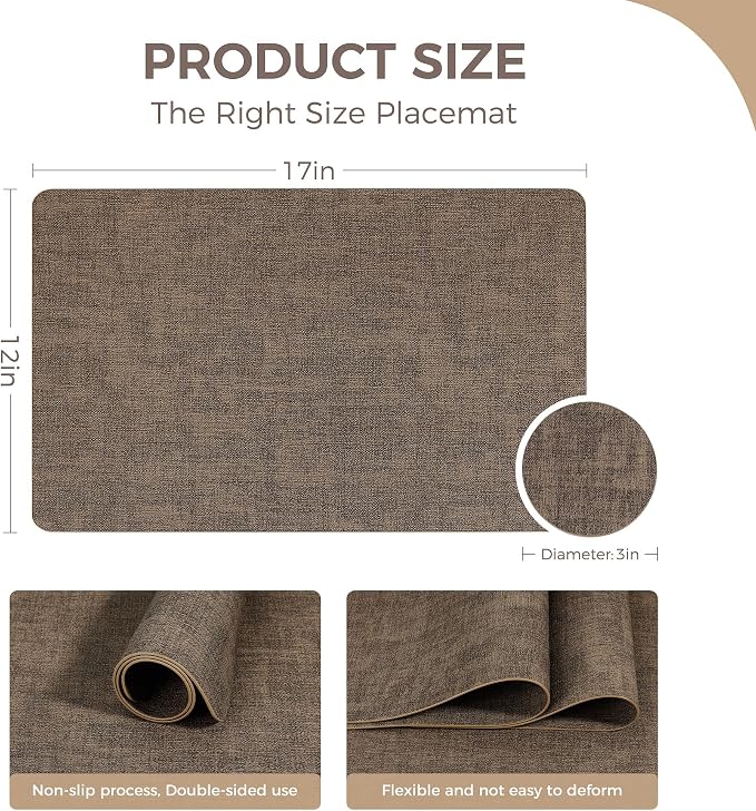 NCUE Vinyl Placemats Set of 6, Heat Resistant, Nonslip Faux Leather Waterproof - Image 4