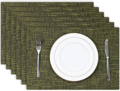 Kevin Textile Christmas Burlap Linen Placemats Set of 6 Heat Resistant Dining Table Place Mats Washable Kitchen Table Mats for Dinning Party Holiday Indoor Outdoor, 13 x19 inches, Peridot Green