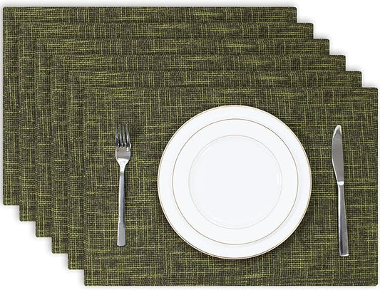 Kevin Textile Christmas Burlap Linen Placemats Set of 6 Heat Resistant Dining Table Place Mats Washable Kitchen Table Mats for Dinning Party Holiday Indoor Outdoor, 13 x19 inches, Peridot Green