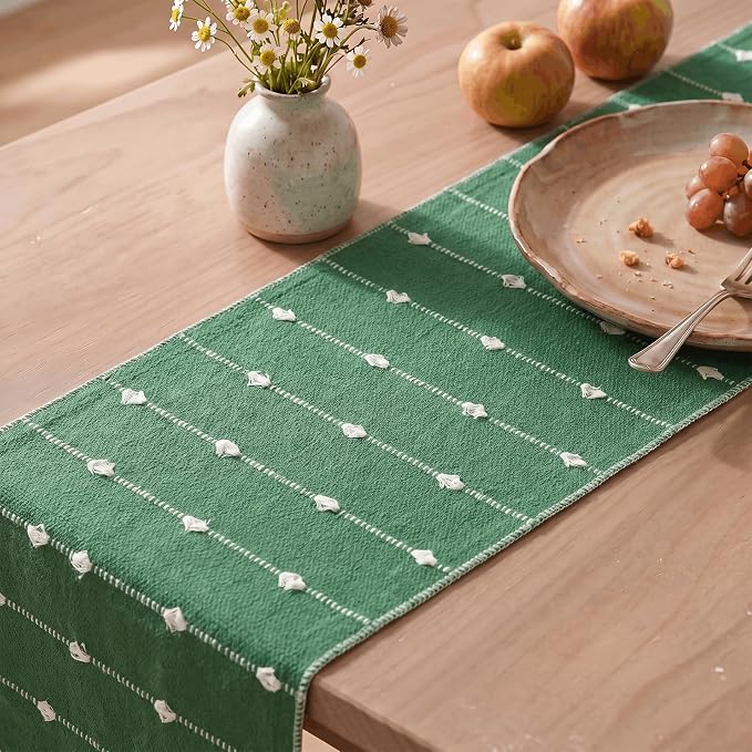 Artoid Mode Green Farbic Rustic Cotton Woven Table Runner, Farmhouse Christmas - Image 7