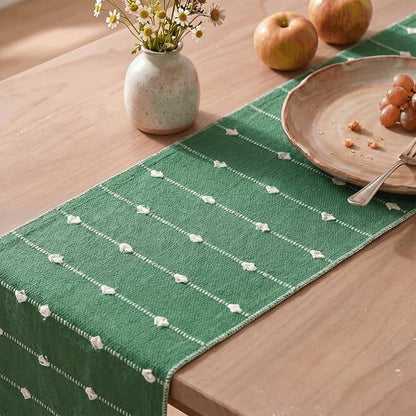 Artoid Mode Green Farbic Rustic Cotton Woven Table Runner, Farmhouse Christmas - Image 7