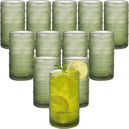 16oz Green Hobnail Drinking Glasses by HEFBCOMK