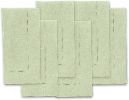 Solino Home Linen Cloth Napkins Set of 6-100% Pure Linen Sage Green Dinner Napkins 20 x 20 Inch for Winter, Spring, Easter, St Patricks Day - Classic Hemstitch, Handcrafted and Machine Washable