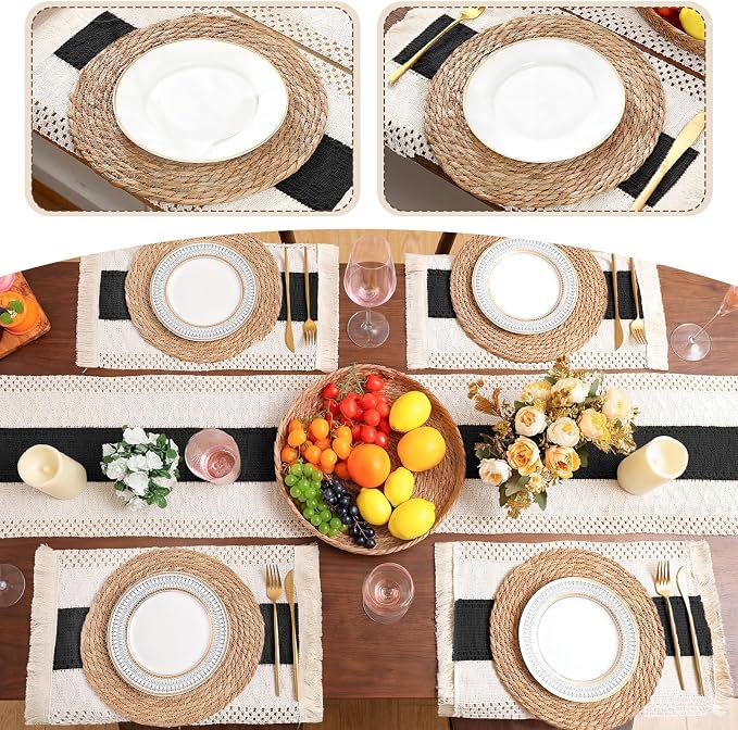Boho Placemats 4/6/8 Set of Round Woven Placemat Macrame Style Bicolor - Image 6