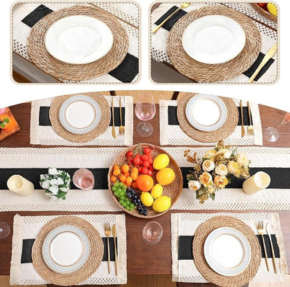 Boho Placemats 4/6/8 Set of Round Woven Placemat Macrame Style Bicolor - Image 6