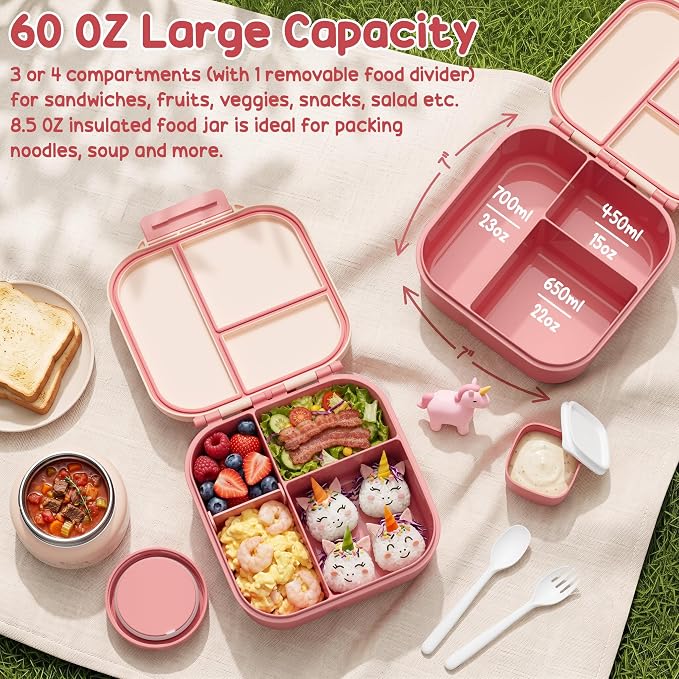 Fimibuke Kids Bento Lunch Box w/Insulated Water Bottle, Lunch Bag & Thermo | - Image 3