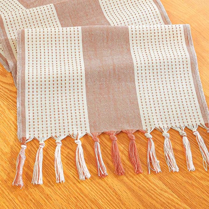 Orange Table Runner 48 Inches Long, Boho Farmhouse Seasonal Fall Thanksgiving by Niviy