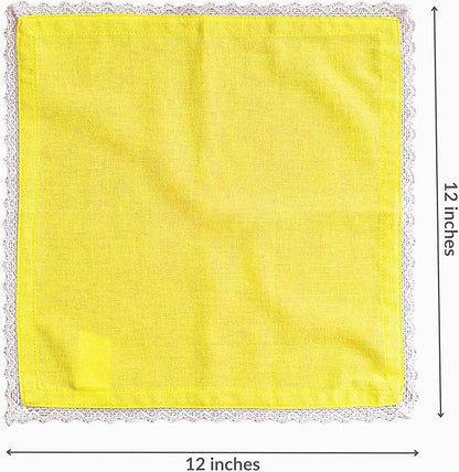 Fingercraft Dinner Cloth Napkin Cotton Linen Blend 12 Pack 12In Mitered Corners with Elegant Lace for Everyday Use Napkins Cloth are Pre Shrunk and Good Absorbency Yellow