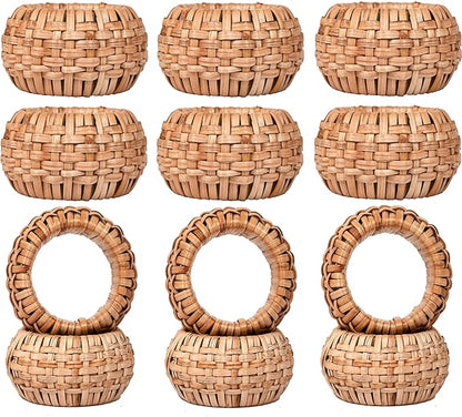 CLEENTABLE Jute Napkin Ring, Hand Wovwn Napkin Rings - 12-Pcs Handmade Rattan Napkin Holders Fall Farmhouse Napkin Rings for Thanksgiving, Christmas, Wedding Table Decoration (Natural)