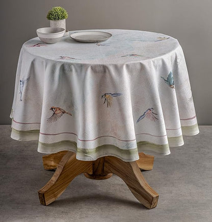 Maison d' Hermine Table Cloth Round Table 100% Cotton 69 Round Inches Tablecloth Reusable Decorative for Dining Room Farmhouse Home Valentines Day Decorations Spring Summer - Flying Birds