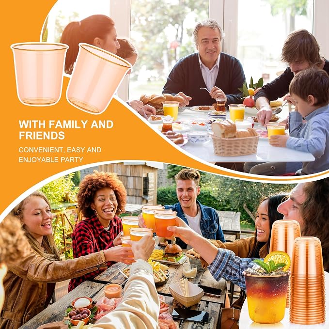 KesaPlan 100Pcs 12oz Orange Plastic Party Cup, Disposable Wine Cocktail Cup | - Image 7