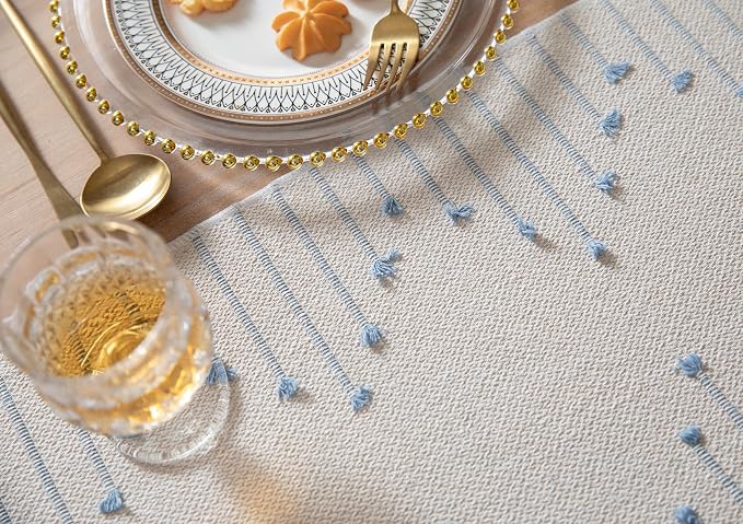 Boho Table Runner 13 x 60 Inch Long Natural Cotton Woven Runner - Image 4