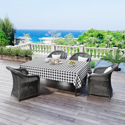 misaya Rectangle Waterproof Vinyl Table Cloth, Buffalo Flannel Backed Tablecloth, Wipeable Plastic Table Cover for Dinner, Kitchen, Outdoor (60" x 144", Black and White)