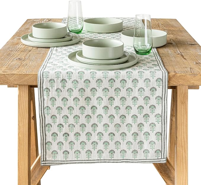 Over&Back 18x108 Hand-Blocked Printed Cotton Table Runner by overback