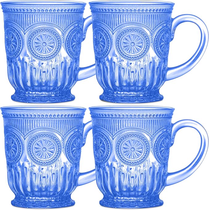 Vintage Hobnail Cobalt Blue Glass Mugs Set of 4 – 10oz by Yungala