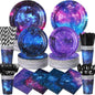 450 Pcs Space Galaxy Tableware Set Decorations, Serves 50 | Starry Paper Plates by Unknown