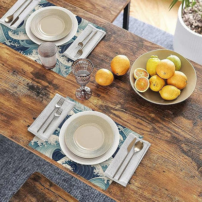 Table Placemats Set of 6, Waterproof Linen Fabric, Non-Slip Backing & Easy Clean, Elegant Dining Table Protectors for Family and Guests(Japanese Waves)