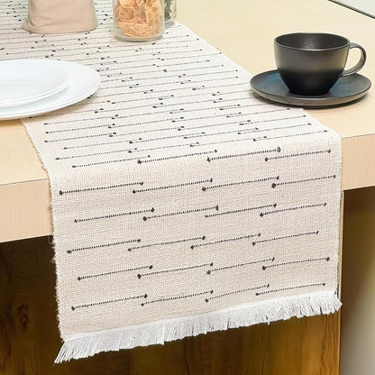 Woven Jute with Ivory/Black Handcrafted Details Decorative Table Runner - Image 3