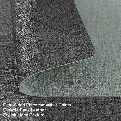 Myir JUN Dual Sided Faux Leather Placemats Set of 8 for Indoor Outdoor Dining Tables, Square Non-Slip Washable Wipeable Table Mats (Gray Sage Green, Set of 8)